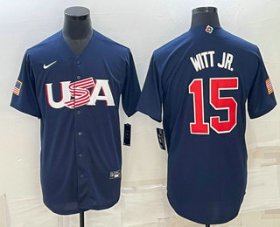 Cheap Men\'s USA Baseball #15 Bobby Witt Jr 2023 Navy World Baseball Classic Stitched Jerseys
