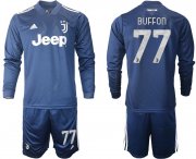Wholesale Cheap Men 2020-2021 club Juventus away long sleeves 77 blue Soccer Jerseys