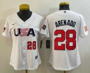 Cheap Womens USA Baseball #28 Nolan Arenado Number 2023 White World Classic Replica Stitched Jersey