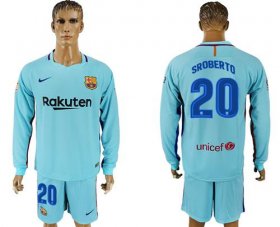 Wholesale Cheap Barcelona #20 S.Roberto Away Long Sleeves Soccer Club Jersey