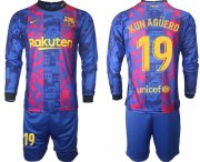 Wholesale Cheap Men 2021-2022 Club Barcelona Second away blue Long Sleeve 19 Soccer Jersey