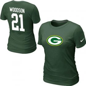 Wholesale Cheap Women\'s Nike Green Bay Packers #21 Charles Woodson Name & Number T-Shirt Green
