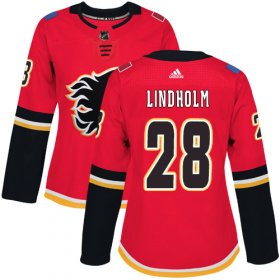 Wholesale Cheap Adidas Flames #28 Elias Lindholm Red Home Authentic Women\'s Stitched NHL Jersey