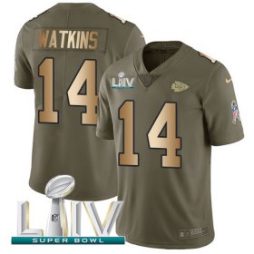 Wholesale Cheap Nike Chiefs #14 Sammy Watkins Olive/Gold Super Bowl LIV 2020 Youth Stitched NFL Limited 2017 Salute To Service Jersey