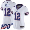 Wholesale Cheap Nike Bills #12 Jim Kelly White Women's Stitched NFL 100th Season Vapor Limited Jersey