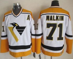 Wholesale Cheap Penguins #71 Evgeni Malkin White/Yellow CCM Throwback Stitched NHL Jersey