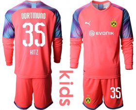 Wholesale Cheap Dortmund #35 Hitz Pink Goalkeeper Long Sleeves Kid Soccer Club Jersey