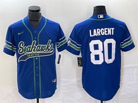 Men\'s Seattle Seahawks #80 Steve Largent Royal Throwback Cool Base Stitched Baseball Jersey