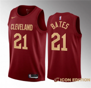 Wholesale Cheap Men's Cleveland Cavaliers #21 Emoni Bates Wine 2023 Draft Icon Edition Stitched Jersey