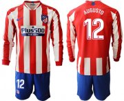 Wholesale Cheap Atletico Madrid #12 Augusto Home Long Sleeves Soccer Club Jersey