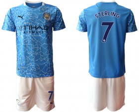 Wholesale Cheap Men 2020-2021 club Manchester City home 7 blue Soccer Jerseys