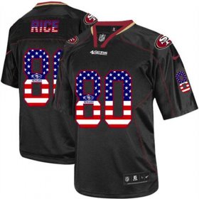 Wholesale Cheap Nike 49ers #80 Jerry Rice Black Men\'s Stitched NFL Elite USA Flag Fashion Jersey