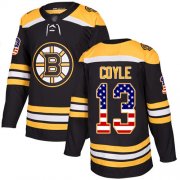 Wholesale Cheap Adidas Bruins #13 Charlie Coyle Black Home Authentic USA Flag Stitched NHL Jersey