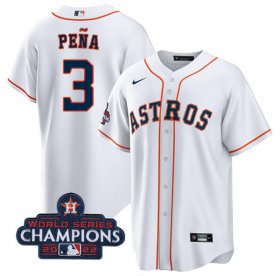 Wholesale Cheap Men\'s Houston Astros #3 Jeremy Pena White 2022 World Series Champions Cool Base Stitched Baseball Jersey
