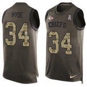 Wholesale Cheap Nike Chiefs #34 Carlos Hyde Green Men's Stitched NFL Limited Salute To Service Tank Top Jersey