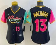 Cheap Women's San Diego Padres #13 Manny Machado Black Number 2022 City Connect Cool Base Stitched Jersey