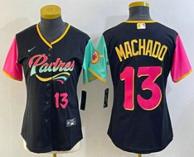 Cheap Women\'s San Diego Padres #13 Manny Machado Black Number 2022 City Connect Cool Base Stitched Jersey