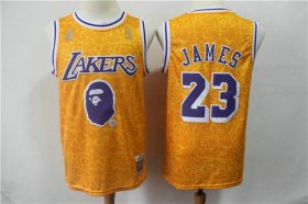 Wholesale Cheap Lakers 23 Lebron James Yellow Hardwood Classics Jersey