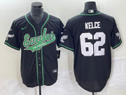 Wholesale Cheap Men's Philadelphia Eagles #62 Jason Kelce Black Cool Base Stitched Baseball Jersey