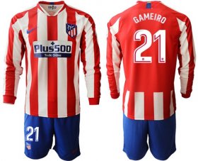 Wholesale Cheap Atletico Madrid #21 Gameiro Home Long Sleeves Soccer Club Jersey