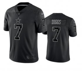 Wholesale Cheap Men\'s Dallas Cowboys #7 Trevon Diggs Black Reflective Limited Stitched Football Jersey