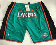 Wholesale Cheap Men's Los Angeles Lakers Green Just Don Swingman Throwback Shorts