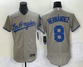 Wholesale Cheap Men\'s Los Angeles Dodgers #8 Kike Hernandez Grey Stitched Flex Base Nike Jersey