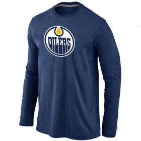 Wholesale Cheap NHL Edmonton Oilers Big & Tall Logo Long Sleeves T-Shirt Dark Blue