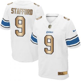 Wholesale Cheap Nike Lions #9 Matthew Stafford White Men\'s Stitched NFL Elite Gold Jersey