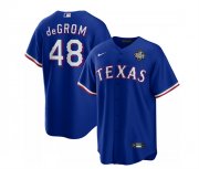 Men's Texas Rangers #48 Jacob DeGrom Royal 2023 World Series Cool Base Stitched Baseball Jersey