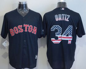 Wholesale Cheap Red Sox #34 David Ortiz Navy Blue USA Flag Fashion Stitched MLB Jersey