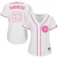 Wholesale Cheap Cubs #23 Ryne Sandberg White/Pink Fashion Women's Stitched MLB Jersey