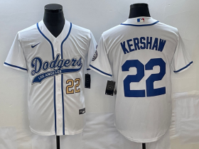 Wholesale Cheap Men\'s Los Angeles Dodgers #22 Clayton Kershaw Number White Cool Base Stitched Baseball Jersey