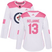 Wholesale Cheap Adidas Jets #13 Teemu Selanne White/Pink Authentic Fashion Women's Stitched NHL Jersey