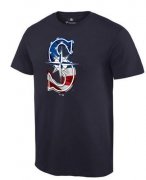 Wholesale Cheap Men's Seattle Mariners USA Flag Fashion T-Shirt Navy Blue