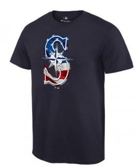 Wholesale Cheap Men\'s Seattle Mariners USA Flag Fashion T-Shirt Navy Blue
