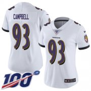Wholesale Cheap Nike Ravens #93 Calais Campbell White Women's Stitched NFL 100th Season Vapor Untouchable Limited Jersey