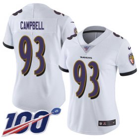 Wholesale Cheap Nike Ravens #93 Calais Campbell White Women\'s Stitched NFL 100th Season Vapor Untouchable Limited Jersey