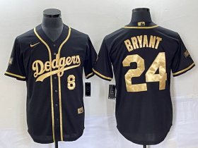 Wholesale Cheap Men\'s Los Angeles Dodgers Front #8 Back #24 Kobe Bryant Black Gold Cool Base Stitched Baseball Jersey