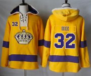 Wholesale Cheap Kings #32 Jonathan Quick Gold Sawyer Hooded Sweatshirt Stitched NHL Jersey