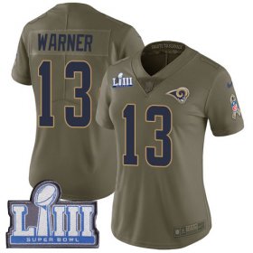 Wholesale Cheap Nike Rams #13 Kurt Warner Olive Super Bowl LIII Bound Women\'s Stitched NFL Limited 2017 Salute to Service Jersey