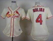 Wholesale Cheap Cardinals #4 Yadier Molina Cream Alternate Women's Stitched MLB Jersey