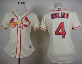 Wholesale Cheap Cardinals #4 Yadier Molina Cream Alternate Women\'s Stitched MLB Jersey