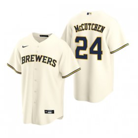 Wholesale Cheap Men\'s Milwaukee Brewers #24 Andrew McCutchen Cream Cool Base Stitched Jersey