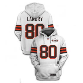 Wholesale Cheap Men\'s White Cleveland Browns #80 Jarvis Landry 2021 1946 Collection Pullover Hoodie