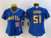 Wholesale Cheap Women's Seattle Mariners #51 Ichiro Suzuki Number Blue 2023 City Connect Cool Base Stitched Jersey1