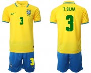 Cheap Men's Brazil #3 T. Silva Yellow Home Soccer Jersey Suit