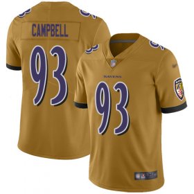 Wholesale Cheap Nike Ravens #93 Calais Campbell Gold Men\'s Stitched NFL Limited Inverted Legend Jersey
