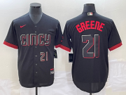 Wholesale Cheap Men's Cincinnati Reds #21 Hunter Greene Number Black 2023 City Connect Cool Base Stitched Jersey2