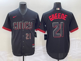 Wholesale Cheap Men\'s Cincinnati Reds #21 Hunter Greene Number Black 2023 City Connect Cool Base Stitched Jersey2